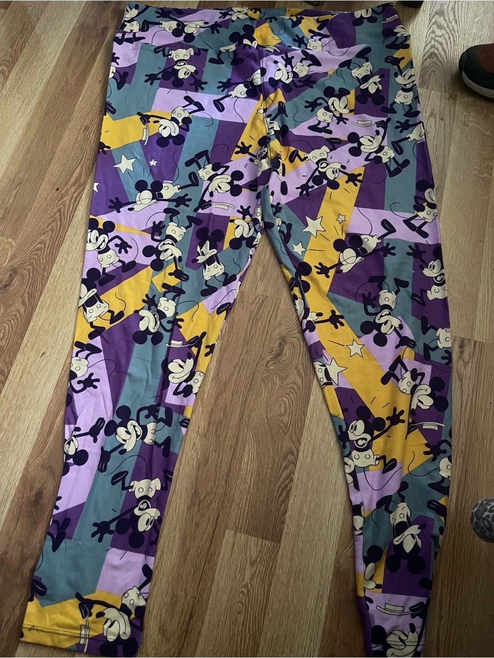 LuLaRoe Kids Cartoon Character Leggings - Purple, Yellow & Gray